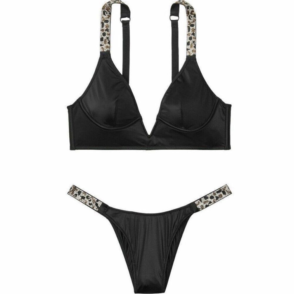 Victorias Secret Very Sexy Set Rhinestone Shine Strap bralette bra & Brazilian S